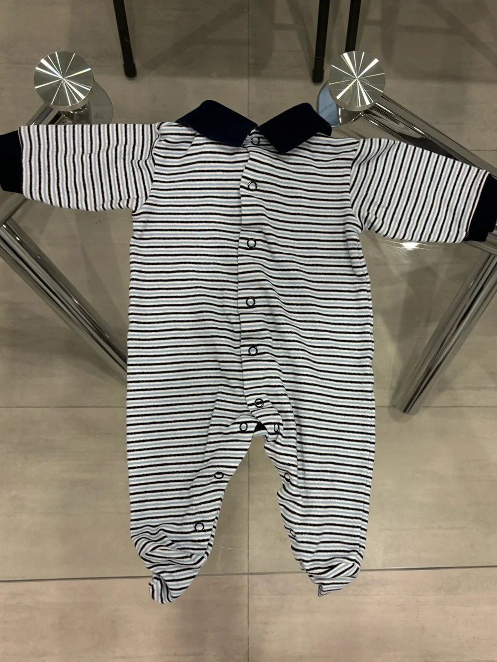 Ralph Lauren Navy & White Striped Footed One-Piece